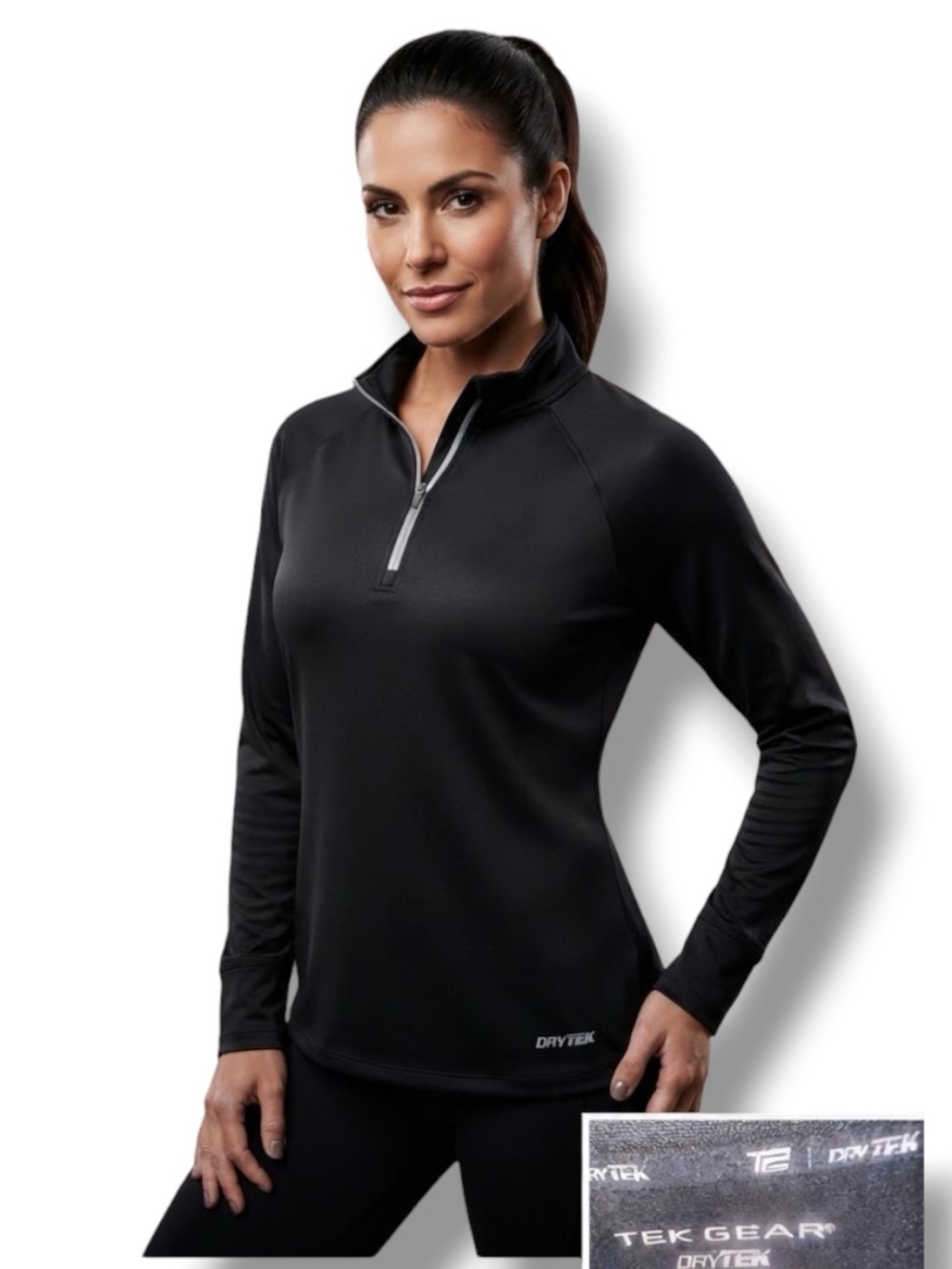Tek Gear Dry Tek Black 1/4 Zip Athletic Pullover Top Size Medium M